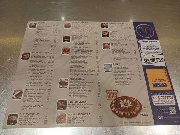 ノースパークヌードルズのメニュー