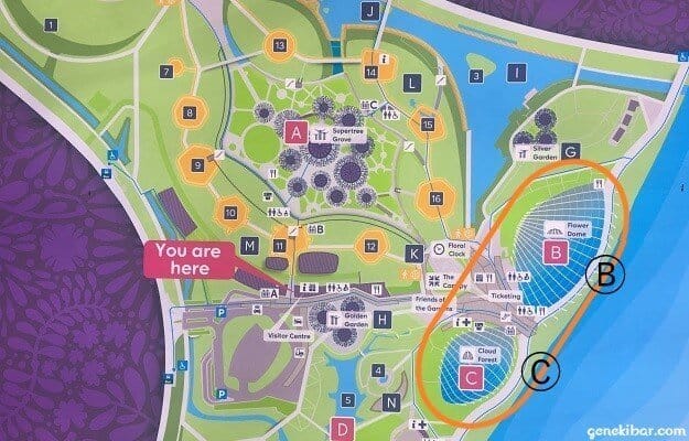 フラワードームとクラウドフォレストの地図