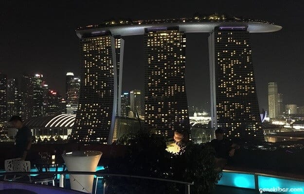 スーパーツリーグローブの屋上から見えるマリーナベイサンズ