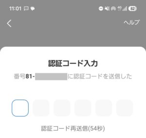 アリペイの認証コード入力画面