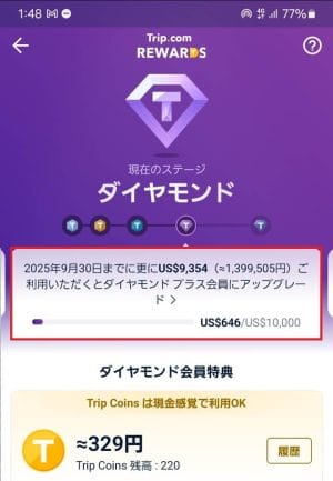トリップドットコムの会員ランク(現在のステージ)